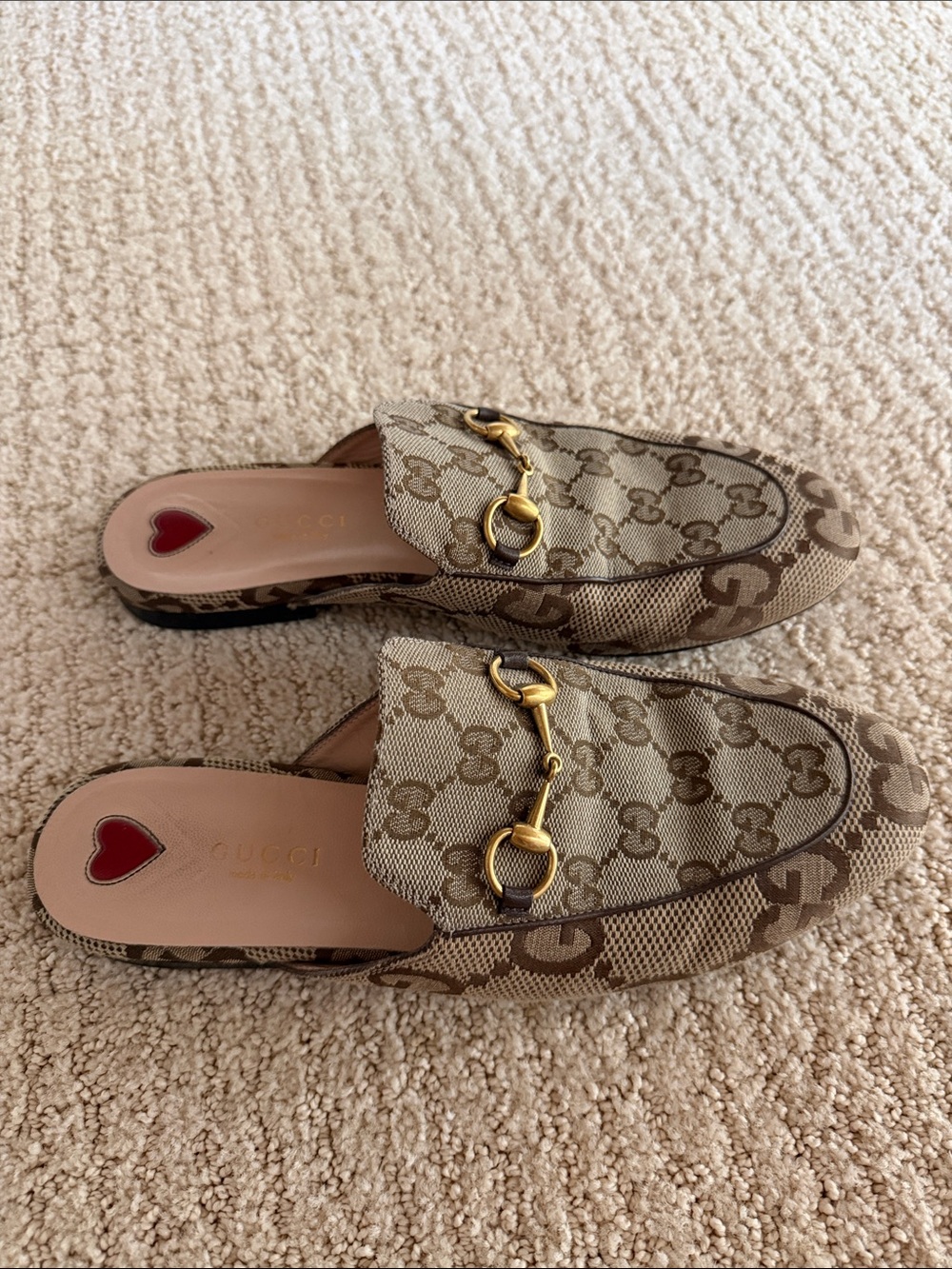 Gucci Beige GG Canvas Horsebit Backless Loafers